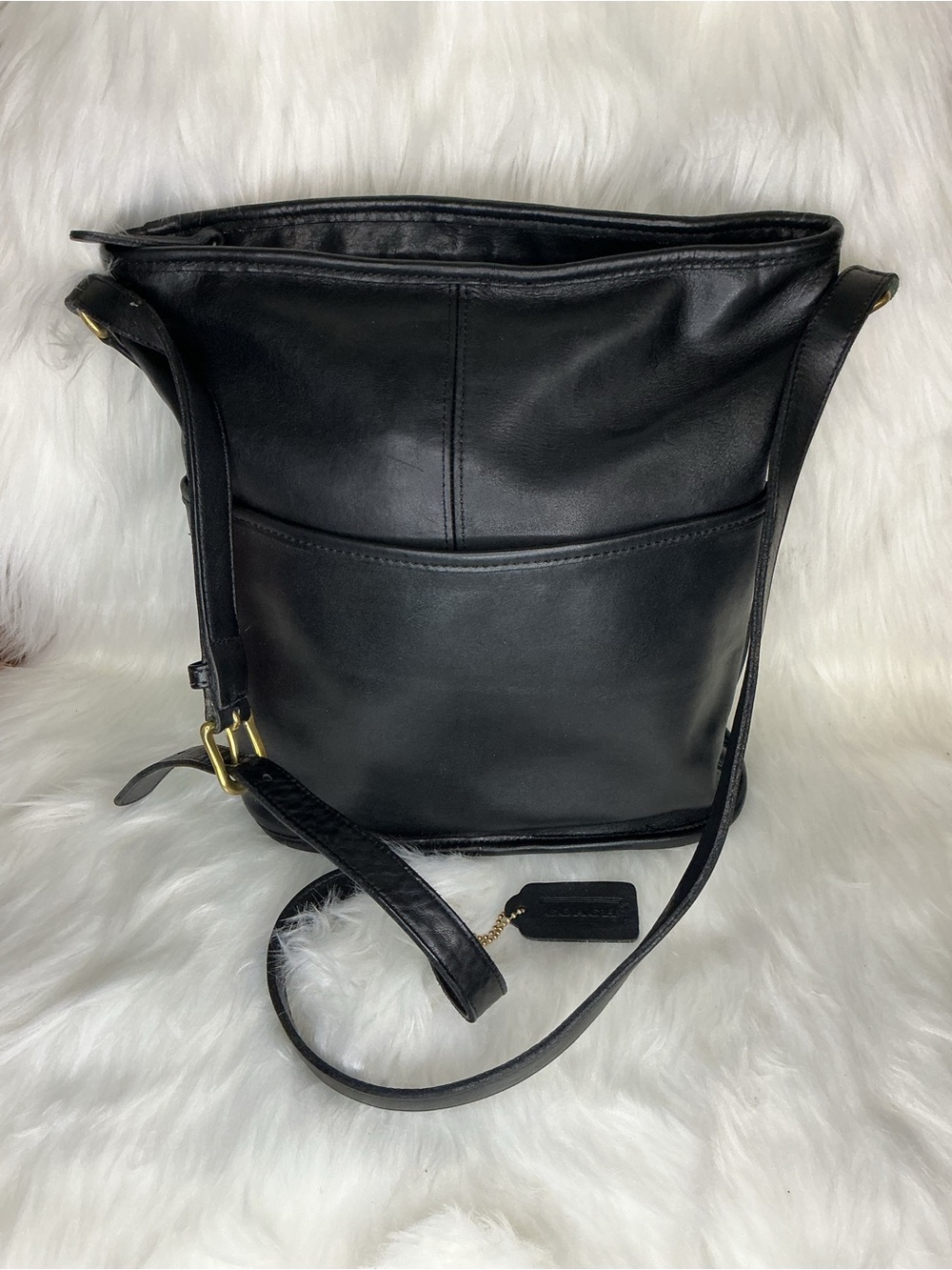 Vintage 90s Coach Bleeker Black Leather Bucket Crossbody Bag Purse